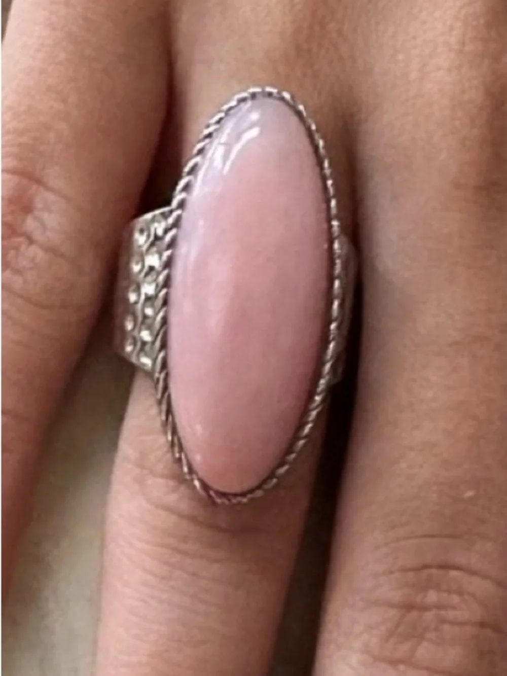 Sterling Silver Pink Oval Stone Statement Ring